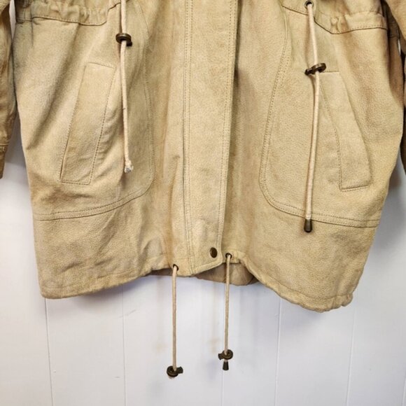 Vintage 90s Suede Fur Brown Beige Coat Jacket 1990 Bohemian Western Boho winter - Picture 7 of 16